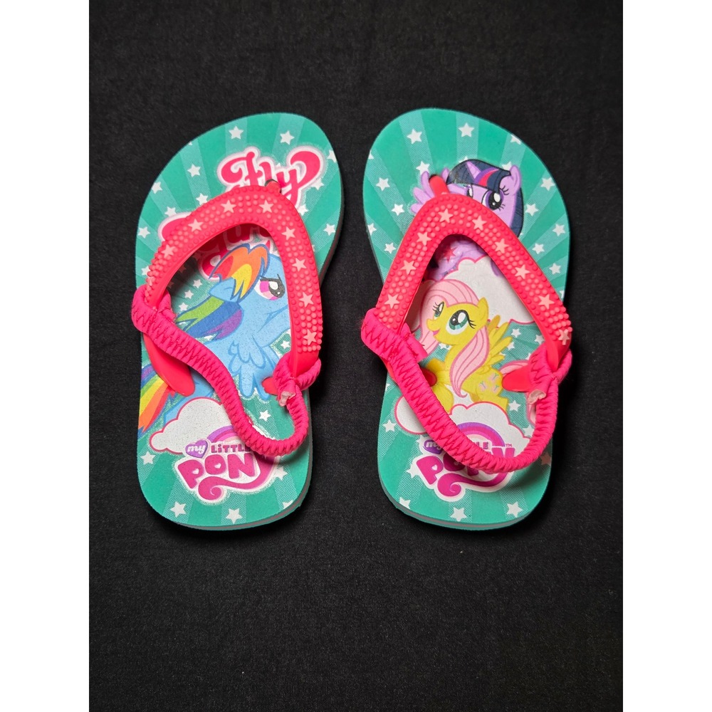 My Little Pony Toddler Girls Flip Flops Teal‎ Pink Rainbow Dash Size 5/6 Sandals